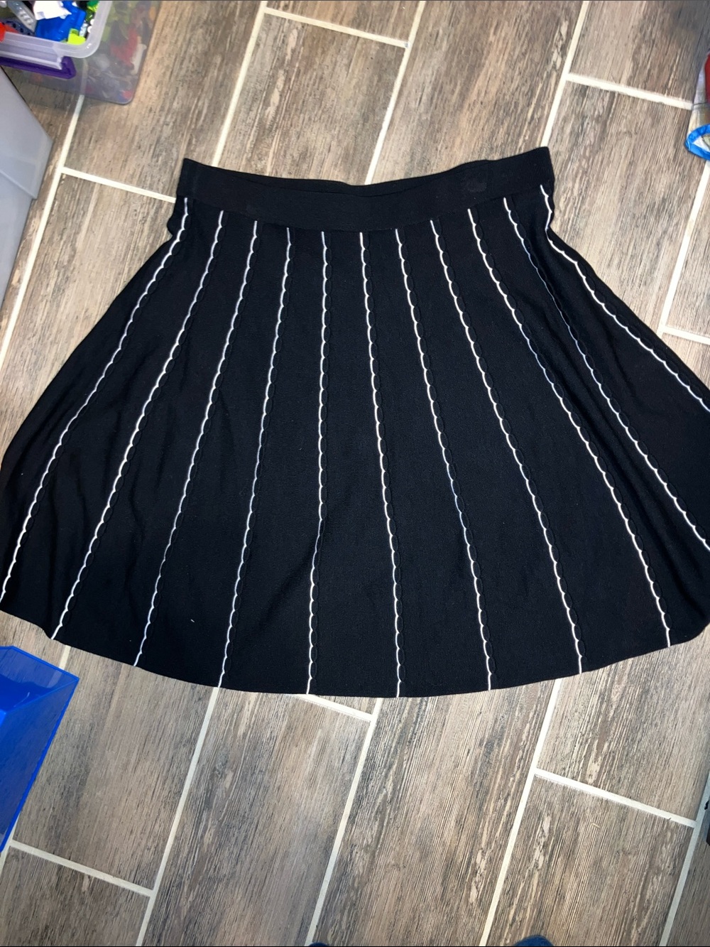 Draper James Black Circle Skirt with White Pinstripe Detailing